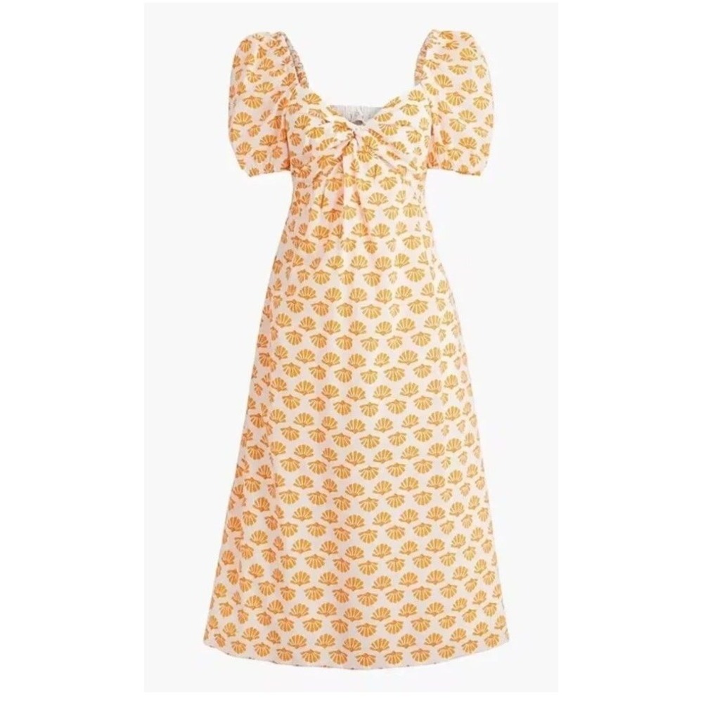 J.Crew Marigold Seashell Puff Sleeve Midi Dress Twist Knot Cotton NWT 10